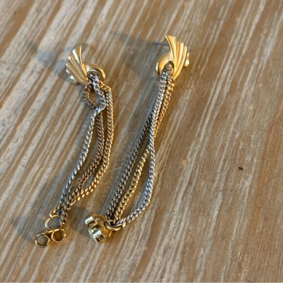 Avon Vintage 1970's Chain Tassel Earrings Post Back Tri-Color Gold-Tone Edgy - Picture 3 of 16